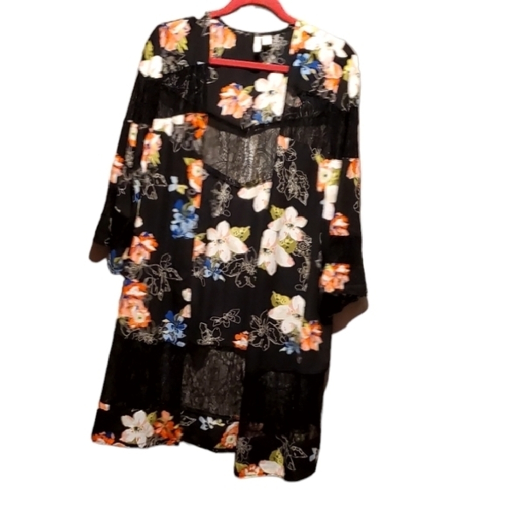 New Established 1946 Black Floral Lace Kimino Wrap Shrug Size Medium Women NWOT